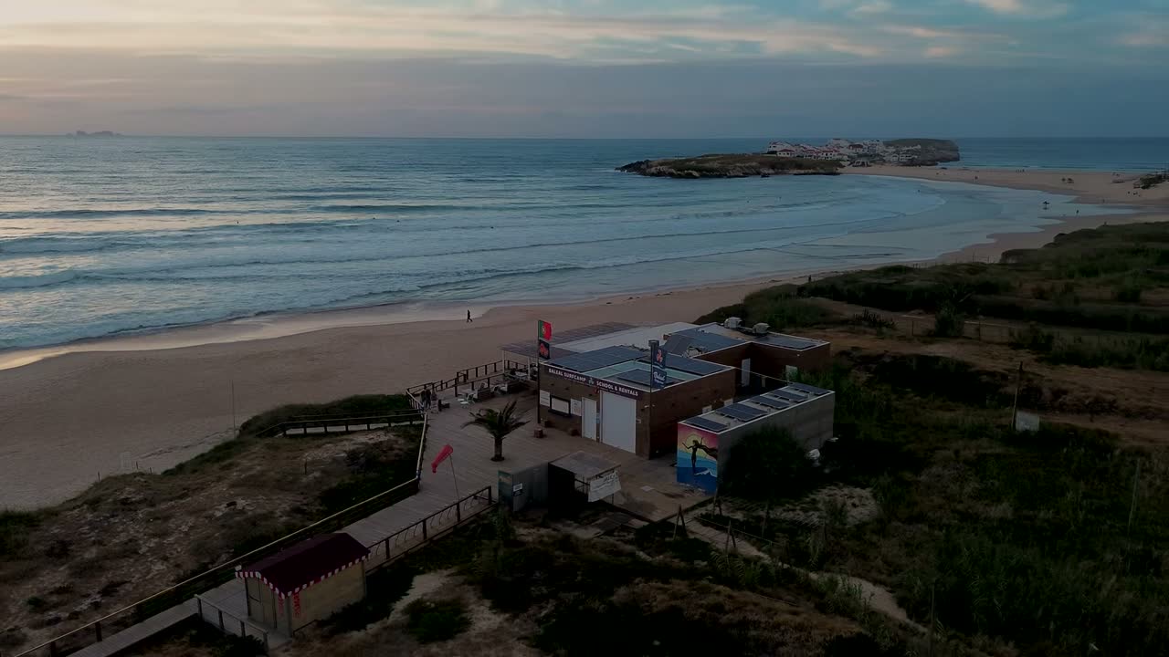 Aerial view of Baleal beach and the Atlantic at Peniche